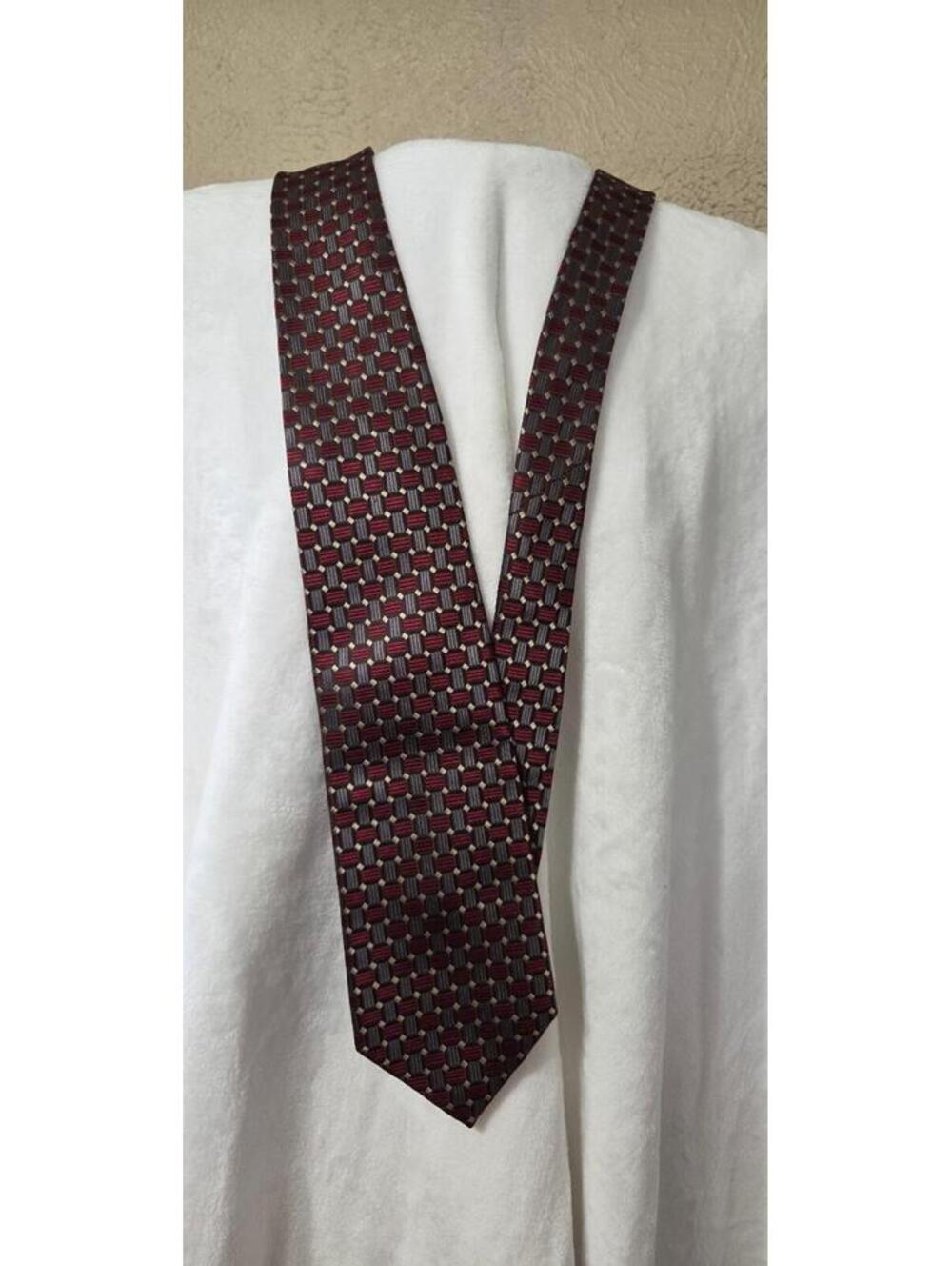 dc BY DANIEL CRAIG Men's Tie Burgundy Gray Gold Geometric 100% Silk